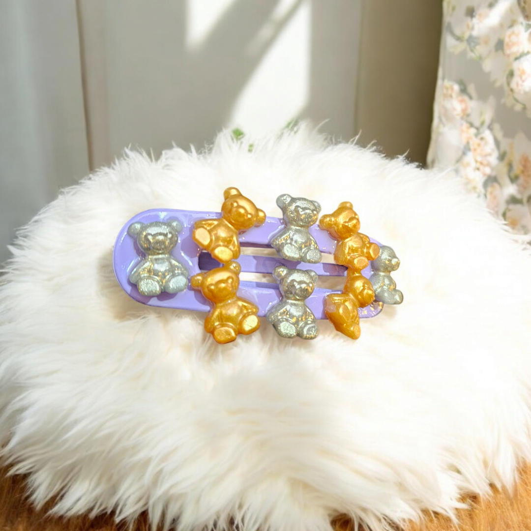 Golden GummyBear Hairclip - Silver Whimsical Barette, Elegant Chrome Head Clasp