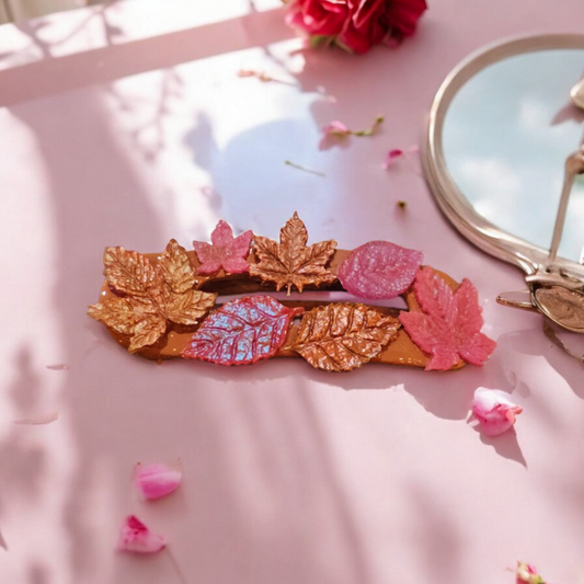 Rosy Fall Hairclip - Rose Gold Leaf Barette, Elegant Bronze Autumn Head Clasp