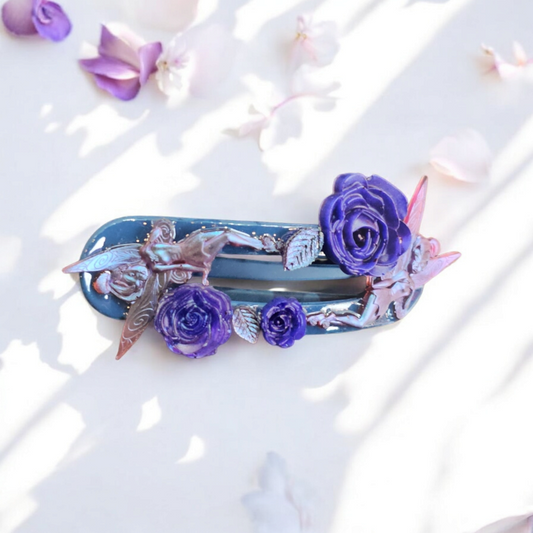 Midnight Fairy Hairclip - Rose Purple Barette, Elegant Autumn Head Clasp