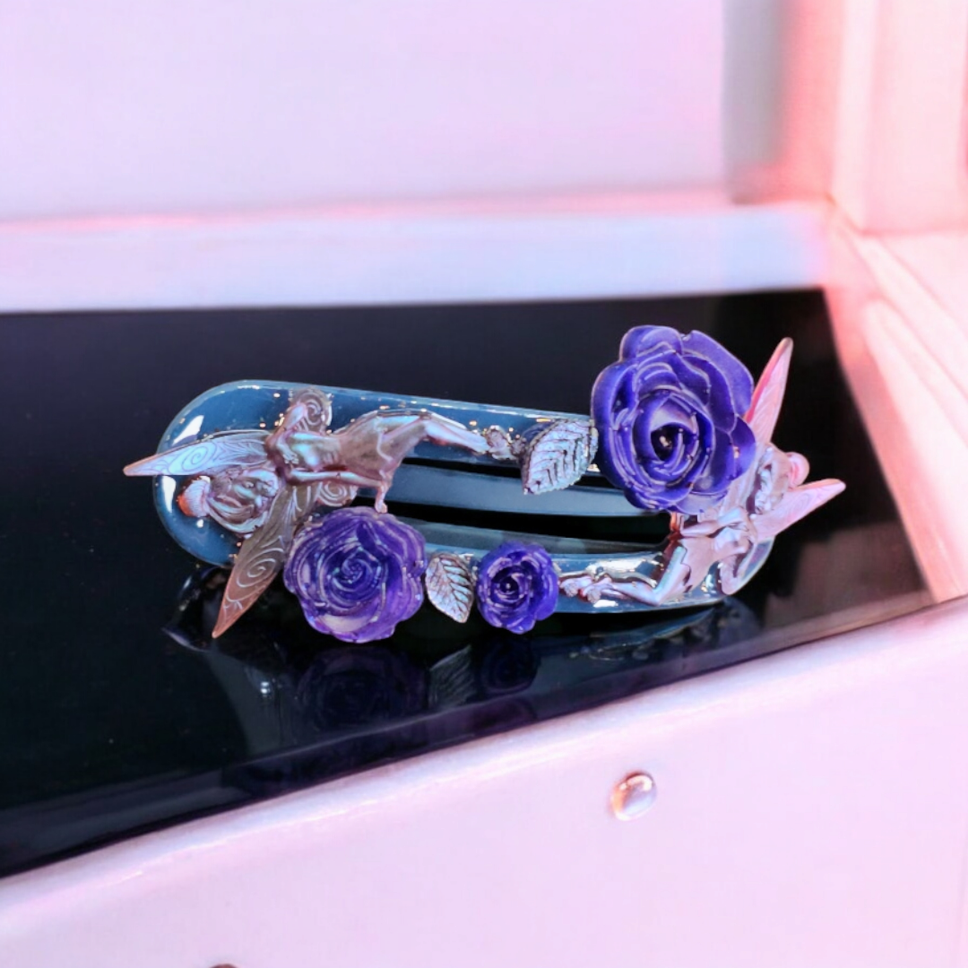 Midnight Fairy Hairclip - Rose Purple Barette, Elegant Autumn Head Clasp