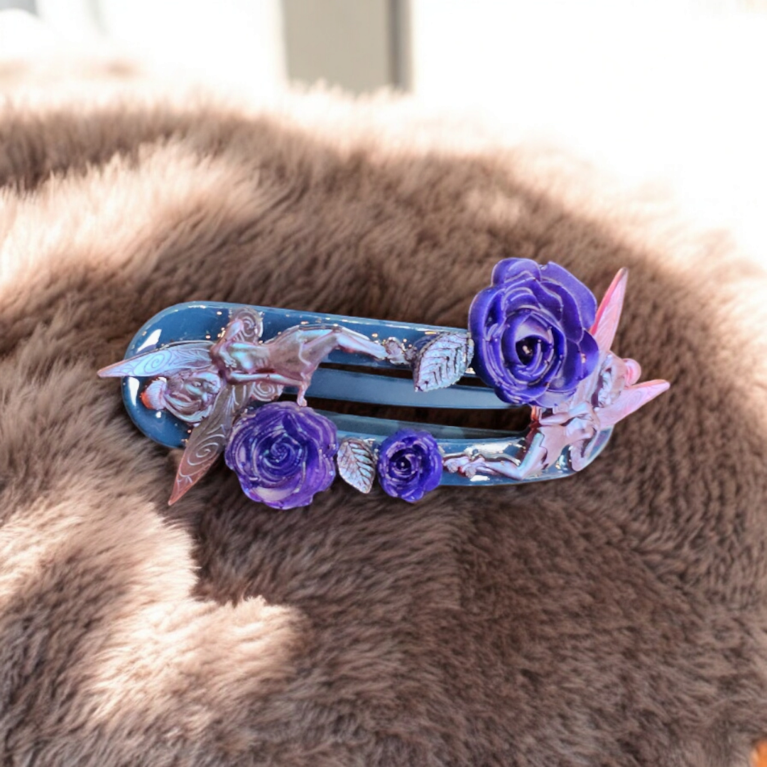 Midnight Fairy Hairclip - Rose Purple Barette, Elegant Autumn Head Clasp