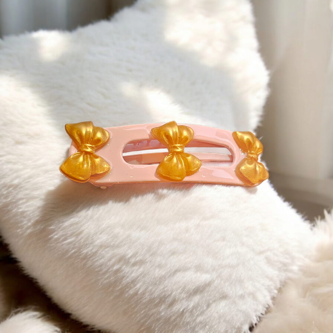 Marigold Baby Hairclip - Gold Bow Barette, Elegant Girly Head Clasp