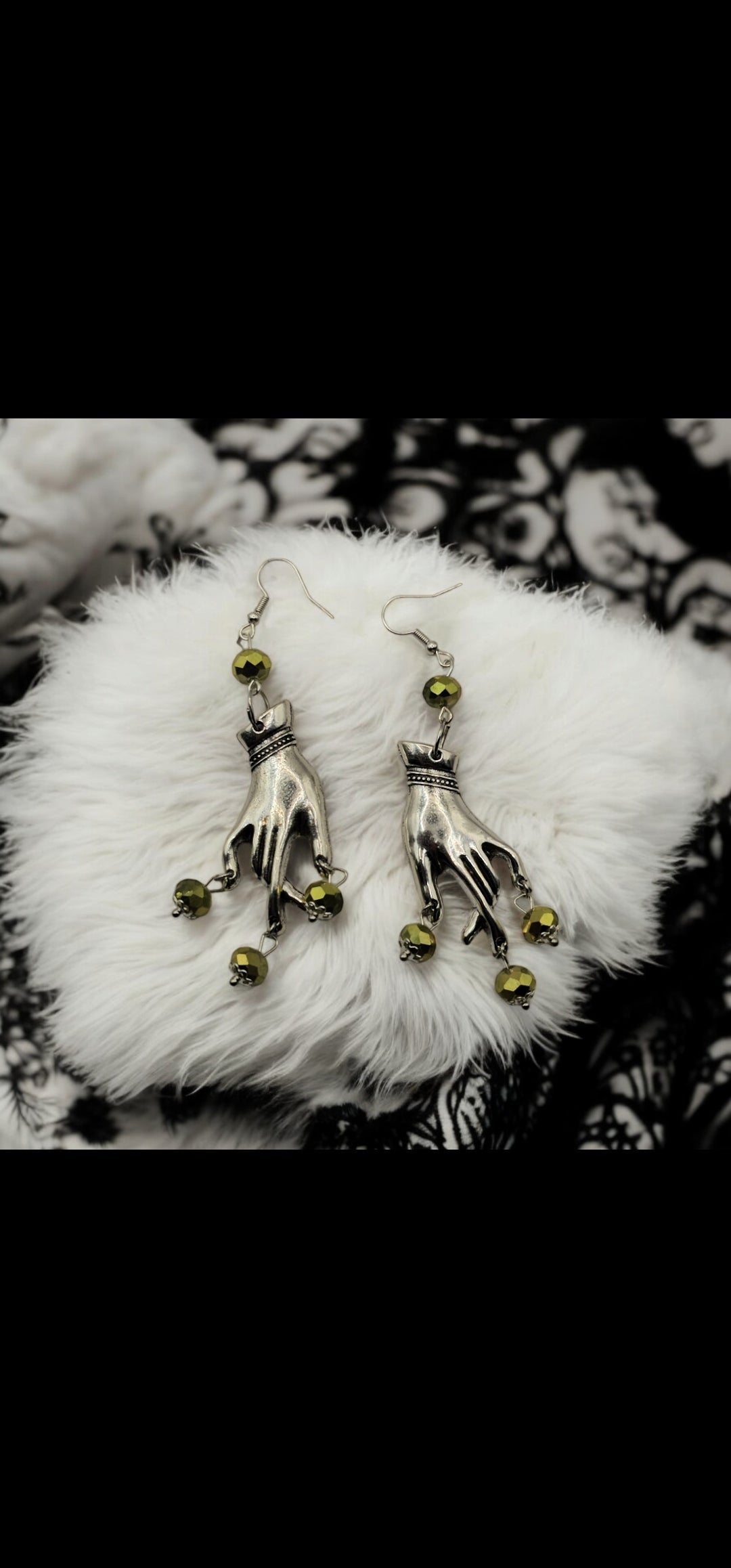 Silver Plated Green Gem Gypsy Whimsical Earrings - Gothic Halloween Jewelry, Grunge Witchy Ear Accessories